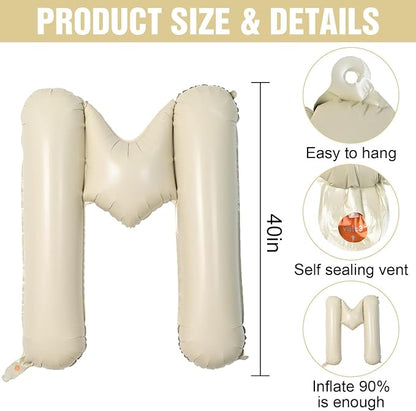 Cream M Letter Balloons, 40 Inch Letter M Balloon Beige, Helium Custom Letter - Image 2