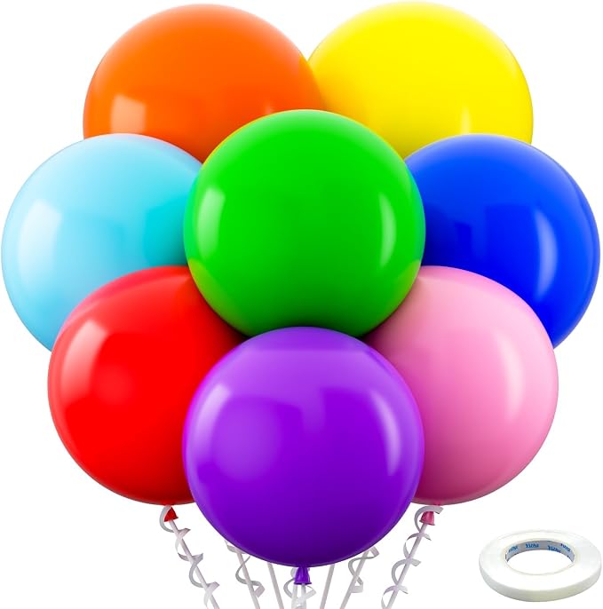 Bezente Assorted Rainbow Giant Latex Round Balloons 36 Inch 8 Pack | Multicolor by Bezente