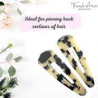 French Amie Clic Clac Large Handmade Celluloid Acetate Set of 2 Snap Hair Clips No Slip Side Slide-in Barrette for Women and Girls (White Tokyo)