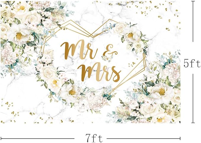 AIBIIN 7x5ft White Floral Mr and Mrs Floral Bridal Shower Backdrop | Bride to - Image 3