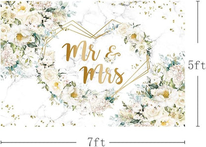 AIBIIN 7x5ft White Floral Mr and Mrs Floral Bridal Shower Backdrop | Bride to - Image 3