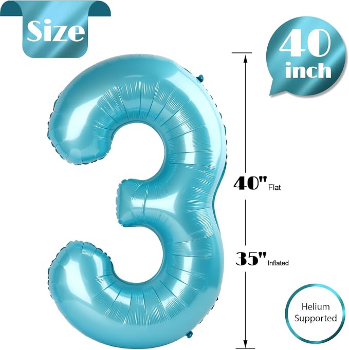 Pearl Blue Number 3 Balloon 40 Inch - Image 5