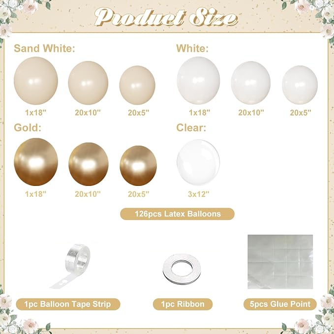 White and Gold Balloon Garland Arch Kit Sand White Balloons | Metallic Gold - Image 6