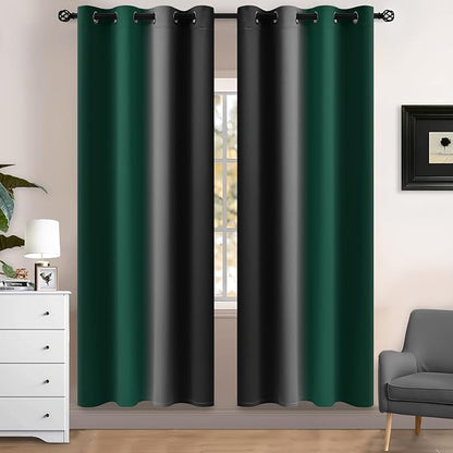 Yakamok Blackout Ombre Dark Green and Black Curtains-Gradient Room Darkening by Yakamok