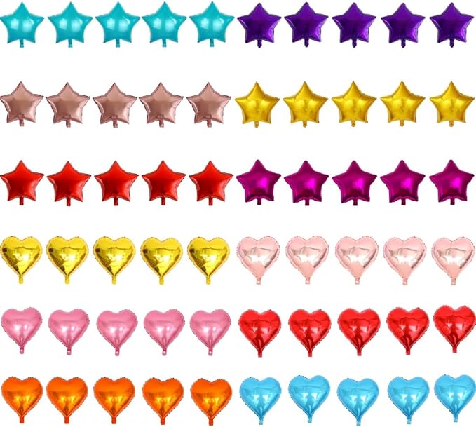 50pcs 5" Heart & Star Foil Balloons by USINNOEM