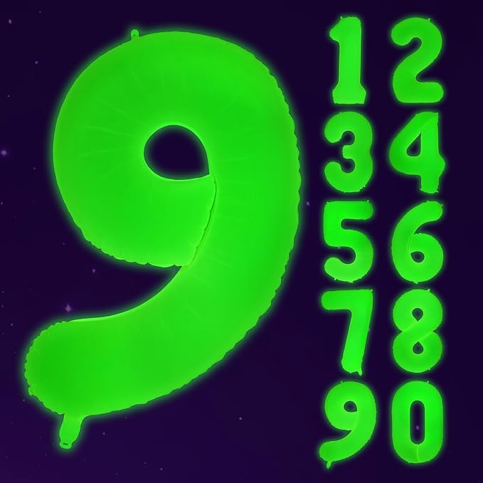 Mega-L Glow in The Dark Party Supplies, 40 Inch Yellow Number 9 Balloon | Glow by Mega-Loopolis