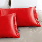 Aormenzy Satin Pillow Cases for Women Standard Size Set of 2, Red Satin Pillowcase for Hair with Envelope Closure Silky Pillow Covers Wrinkle, Fade Resistant (20x26 Inches)
