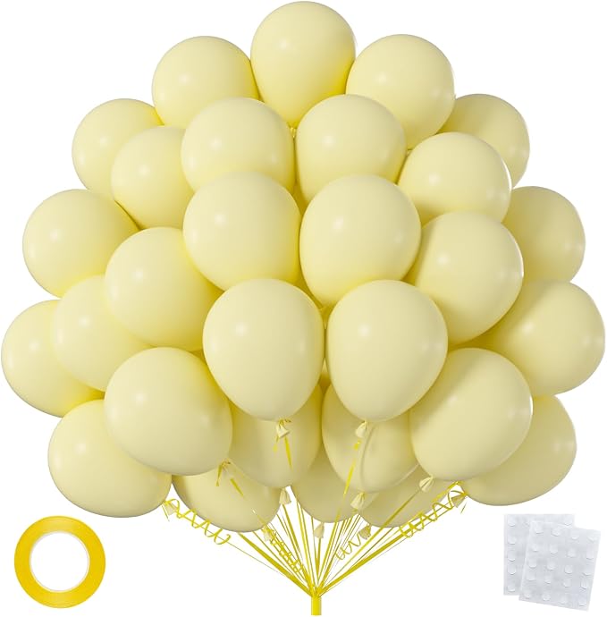 50pcs 12 Inch Matte Pastel Yellow Latex Balloons | Premium Light Yellow Party by OWPFJG