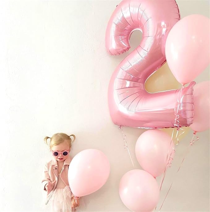 40 Inch Balloon Number 2 Pastel Pink, Large Foil Light Pink Number Balloons Set - Image 4