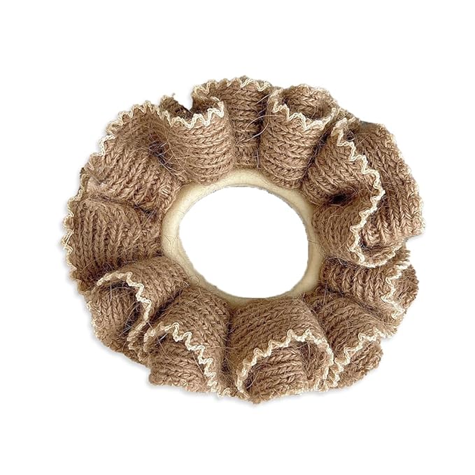 2 Pcs Soft Fabric Scrunchies for Hair,3.9 inch Medium Elastic Hair Ties Ropes Crochet Knit Silky Scrunchie for Women-Khaki