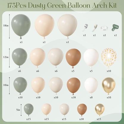 Amandir 173Pcs Dusty Green Nude Balloon Arch Garland Kit | Blush Cream White - Image 2