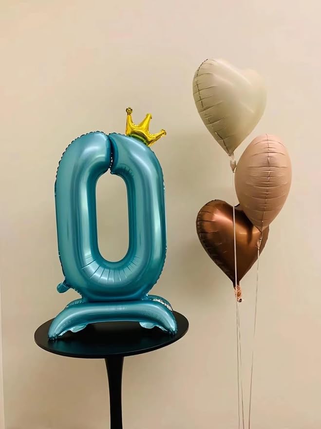 Blue Crown Number 0 Foil Balloon Standing Blue digital 0 Foil Balloon | - Image 5