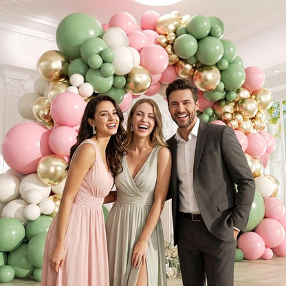 Pink and Green Balloons Arch Kit -153Pcs Sage Green and Pink White Sand Gold - Image 5