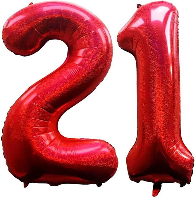 Laser Red Number 21 Balloons 40 Inch Giant Number Red 21 Foil Mylar Balloons by COLORFULELVES