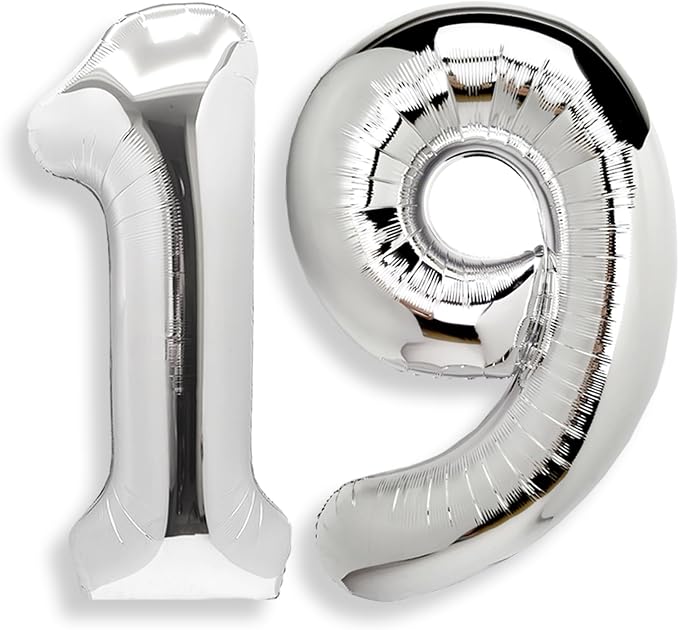 AULE 40 Inch Silver 19 Balloon Number Foil 0-9 Birthday Big Numbers | Birthday by AULE