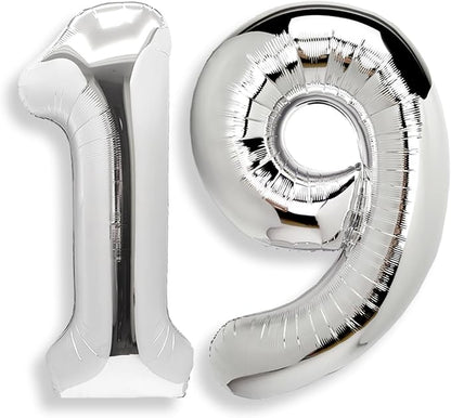AULE 40 Inch Silver 19 Balloon Number Foil 0-9 Birthday Big Numbers | Birthday by AULE