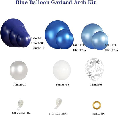 Blue White Silver Balloon Garland Arch Kit, 143 Pieces Navy Light Metallic Blue - Image 2