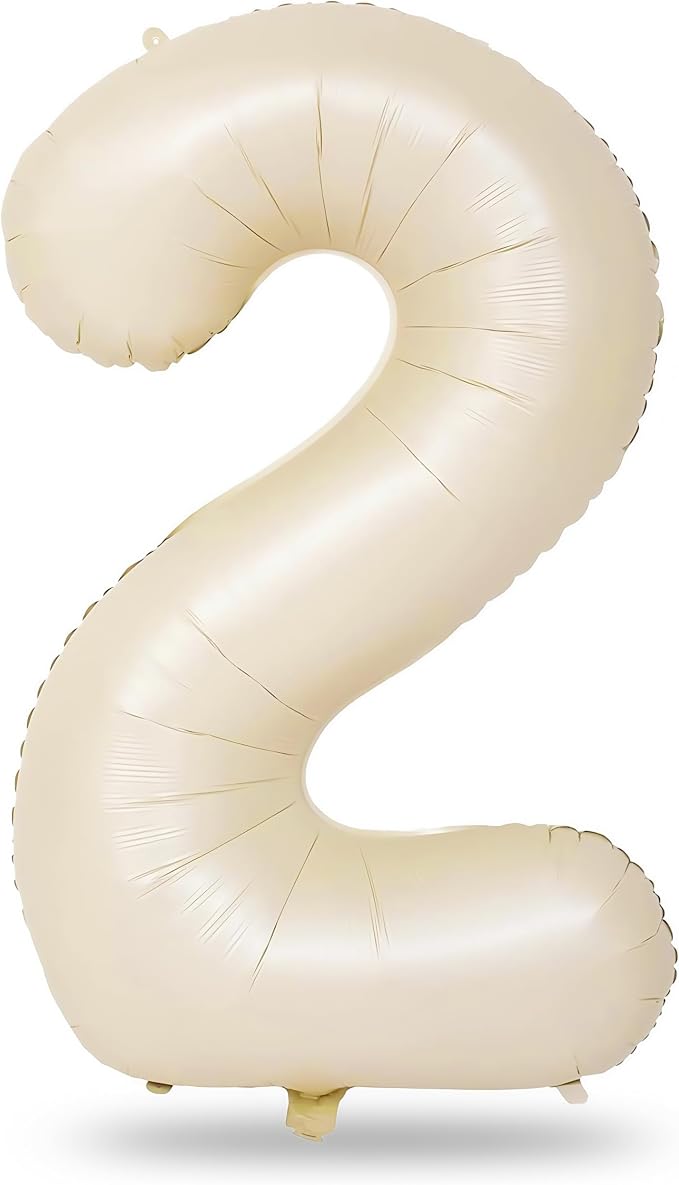 Cream 2 Balloons, 40 Inch Giant Helium Foil Number 0-9 Beige 2th Birthday by Lingqiang
