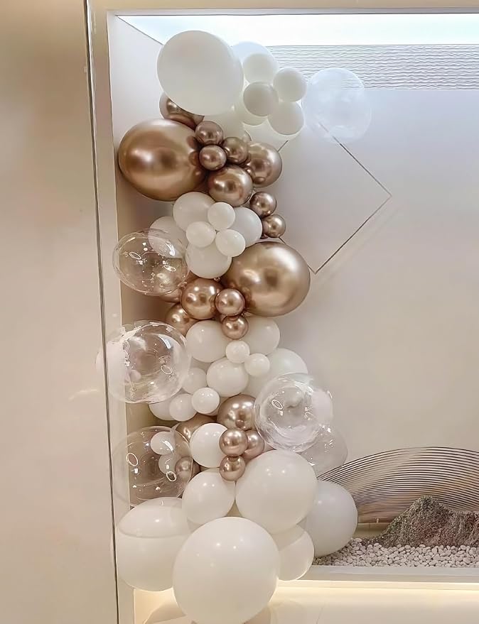 Neutral Balloon Garland Arch Kit, Boho Party Decor | Sand Pearl White Metallic - Image 4