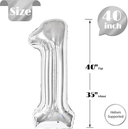 Silver Number 1 Balloon 40 Inch, 1st Birthday Party Decorations Men Women | - Image 5