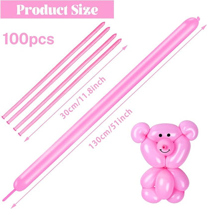 Pink 260 long Balloons 100 Pack Matte Pink Modeling Long Magic Balloons - Image 2