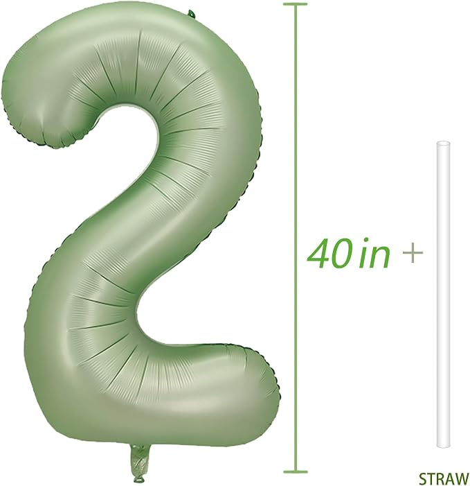 Number 2 Balloon, 40-Inch Sage Green Number Balloon | 40-inch foil balloon - Image 3
