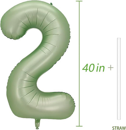 Number 2 Balloon, 40-Inch Sage Green Number Balloon | 40-inch foil balloon - Image 3