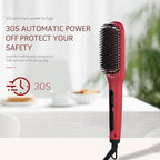 Updated Megawise Pro Ceramic Ionic Hair Straightener Brush – Fast 20s Heating, Auto-Off, Anti-Scald, Dual Voltage, Rotatable Power Cord – Home Salon Styling (Tomato Red)