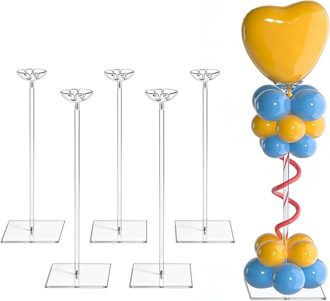 6 Pack Clear Acrylic Balloon Stand 15.75 inch Party Centerpiece Kit by HEKORE