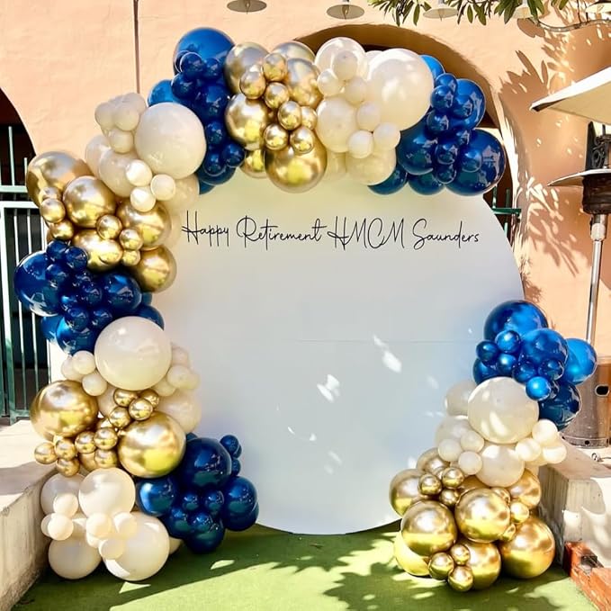 Navy Blue and Gold Balloons, 12 Inch Dark Blue and Gold Double Stuffed Pearl - Image 3
