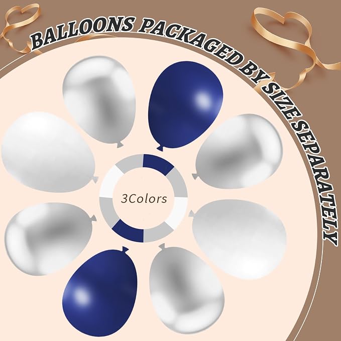 412Pcs Navy Blue and Silver Balloons Arch Garland Kit, 5 10 12 18 inch Navy - Image 4