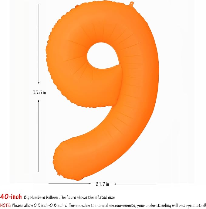 Orange Birthday Number 9 Balloon 40 inch Fluorescent Orange Number 9 | Helium - Image 2