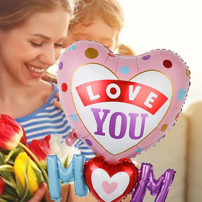Love You Mom Balloons Mother's Day Balloons Mom Heart Foil Balloon - Image 3