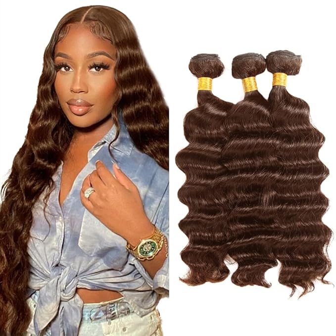 30 32 34 Inch Color 4 Bundles Human Hair Chocolate Brown Deep Wave Bundles Niegmeag Peruvian Virgin Soft And Sikly Remy Hair Extensions Brown Color
