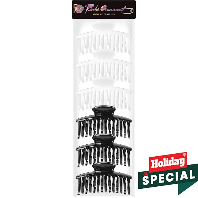 RC ROCHE 6 Pcs Double Claw Hair Clip Tooth Claw Clip Grip Tooth Jaw Clamps Thin Fine Hair Strong Hold No Slip Undo Clutchers for Women, Medium Black & White