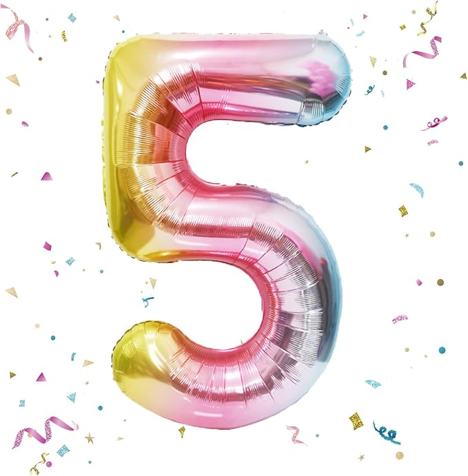 40 Inch Giant Rainbow Number 5 Balloons, Birthday Balloons, Helium Mylar Foil by Unknown