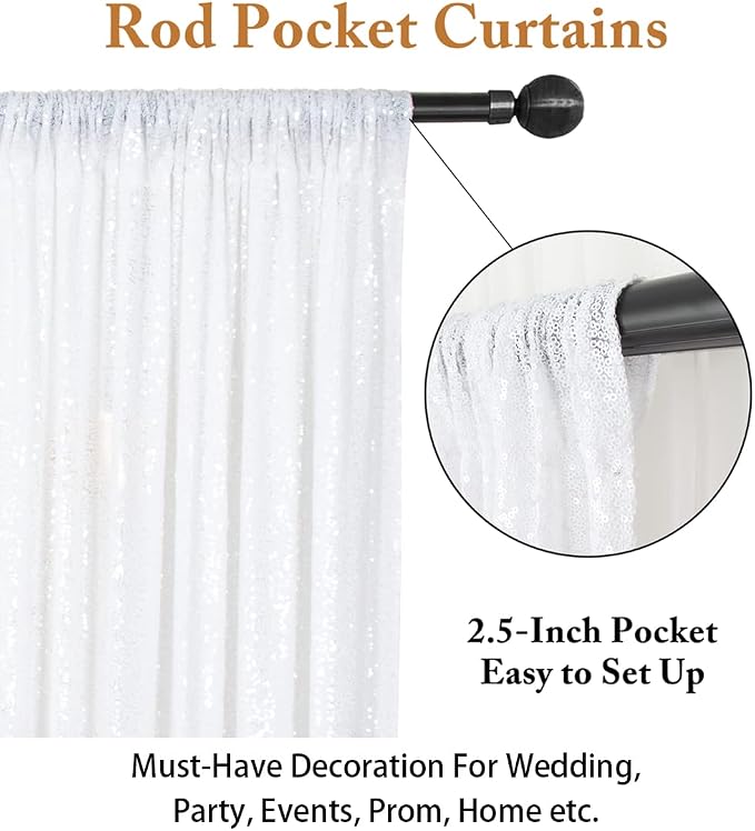 ShinyBeauty Sequin Curtains 2 Panels White 2FTx8FT Sequin Photo Backdrop White - Image 4