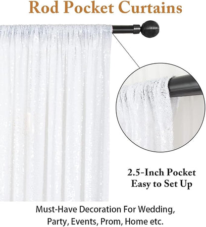 ShinyBeauty Sequin Curtains 2 Panels White 2FTx8FT Sequin Photo Backdrop White - Image 4