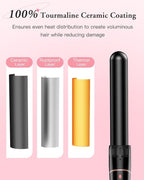 Long Barrel Curling Iron Wand Set, BESTOPE PRO 6 in 1 Curling Wand Set with Ceramic Barrel for Long/Medium Hair, 0.35"-1.25" Interchangeable Hair Wand Curler, Dual Volts, Include Glove & Clips - Black
