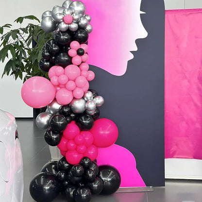 Black Red Pink Silver Balloon Garland Arch Kit - Image 4
