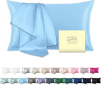 SUATIEN Mulberry Silk Pillow Cases King Size Silk Pillowcase for Hair and Skin with Zipper Soft Breathable Smooth Cooling Silk Pillow Case for Sleeping,Gifts for Women (Sky Blue,20"X 36",1Pcs)