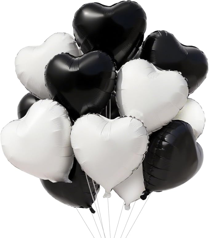 TONIFUL 15 Pcs Black White Heart Balloons 18 Inch Heart Shape Foil Balloon | by TONIFUL