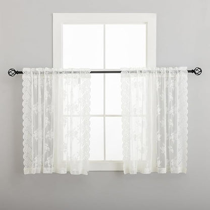 Kotile Ivory Lace Curtains for Kitchen Windows W52 x L36 Inch, 2 Panels | Rod - Image 6