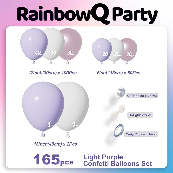 RainbowQ 165 Pcs Light Purple Balloons Arch Kit Different Sizes Garland | - Image 3