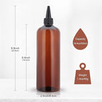 Cosywell Applicator Bottles for Hair - 2 Pack, 16 Ounce Oil Bottles with Cap, PET Plastic, Refillable, Brown