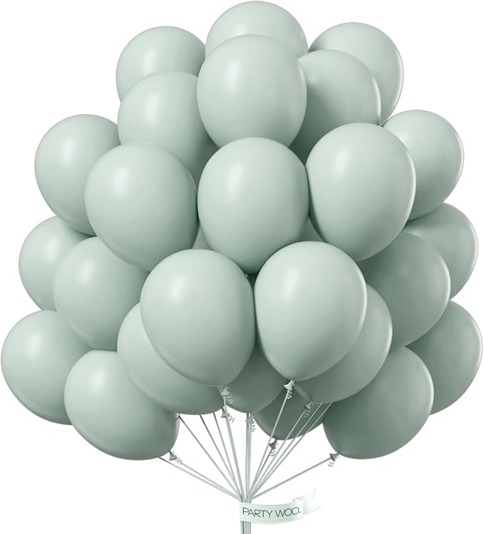 PartyWoo Dusty Green Balloons 50pcs Sage Olive Eucalyptus Green Boho Color | 12 by PartyWoo