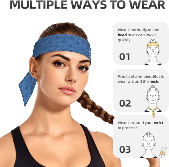 Sports Tie Headband Bandana Running Athletic Sweat Band Elastic Adjustable Sport Head Tie for Men Women Head Ties Ninja Tie Headbands Tennis Sweatbands Soccer Basketball Teams Running Head Band