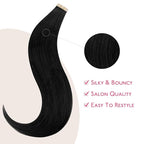 WENNALIFE Tape in Hair Extensions Human Hair Jet Black Tape in Extensions, 10pcs 30g 20 inch Remy Invisible Tape Ins Straight Colored Soft Real Human Hair Tape in Extensions Refill Set Extensions