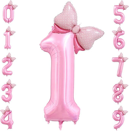40 inch Number 1 Balloon with Bow Pink Happy Birthday Jumbo Number Balloon by OIBUTUR