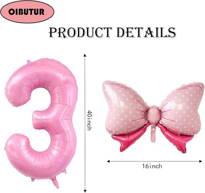 40 inch Number 3 Balloon with Bow Pink Birthday Number Balloon - Image 2